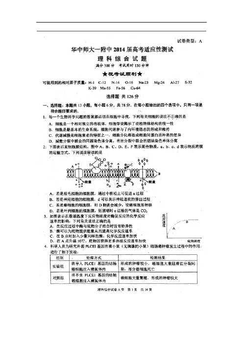 2014湖北省华中师大五月高考压轴卷理综试题含答案