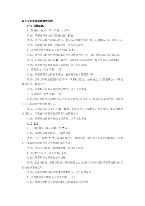 园艺专业主要实践教学安排