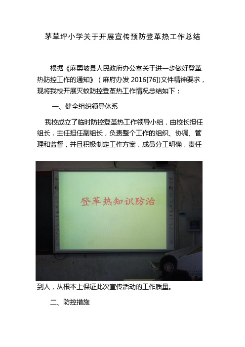 茅草坪小学关于开展宣传预防登革热工作总结
