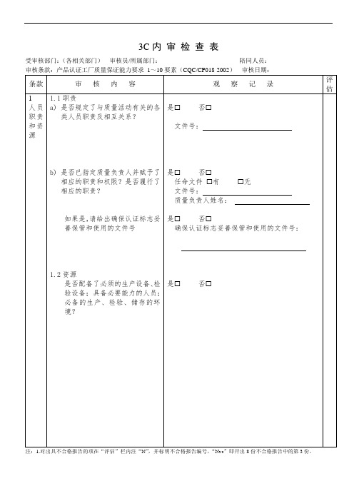 3C内审检查表