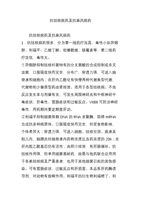 抗结核病药及抗麻风病药