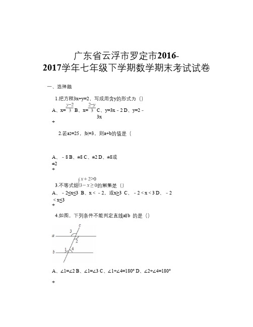 广东省云浮市罗定市2016-2017学年七年级下学期数学期末考试试卷
