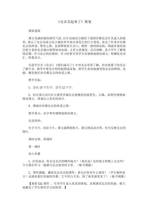 人教版语文二年级下册《北京亮起来了》2教案课时教案