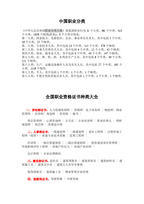全国职业资格证书种类大全