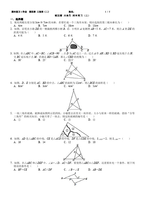 2022-2023学年北师大版数学七年级下册+第四章+三角形++期末复习题(2)