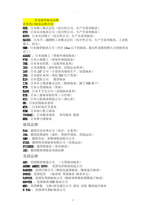 常见国外轴承品牌