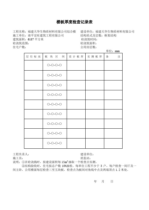 楼板厚度检查记录表
