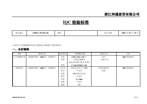 IQC检验标准