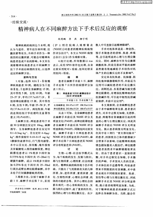 精神病人在不同麻醉方法下手术后反应的观察