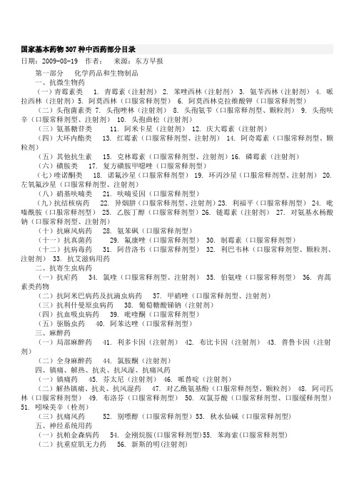国家基本药物307种中西药部分目录09821