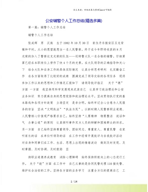 公安辅警个人工作总结(精选多篇)