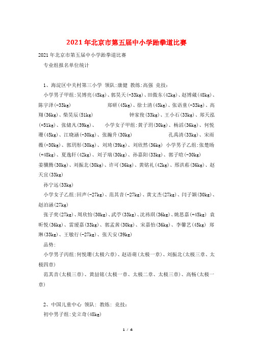 2021年北京市第五届中小学跆拳道比赛