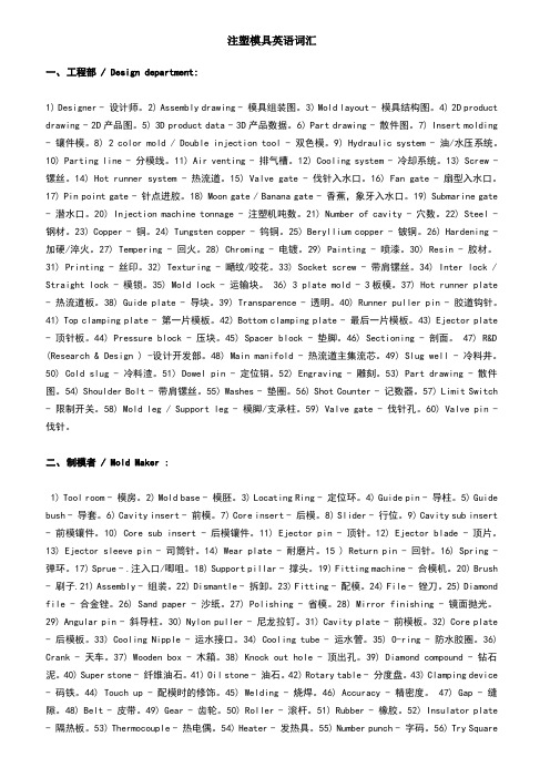 注塑模具英语词汇