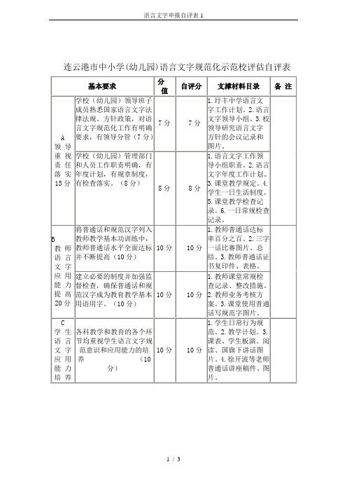 语言文字申报自评表1
