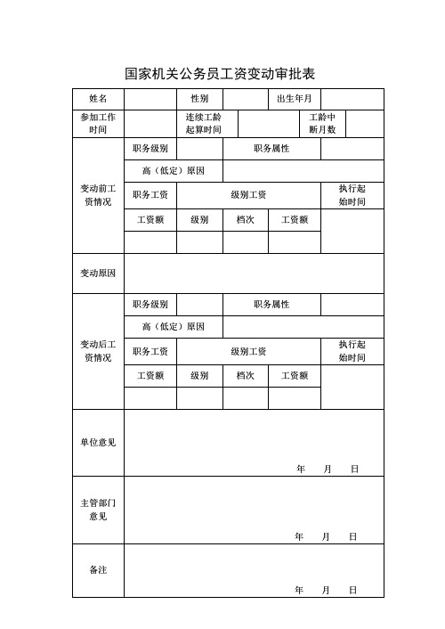 国家机关公务员工资变动审批表