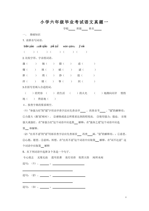 2008年小学六年级毕业考试语文真题一