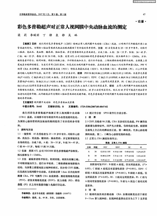彩色多普勒超声对正常人视网膜中央动脉血流的测定