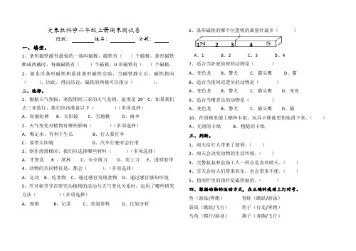 原创大象版 二年级上册科学期末试卷