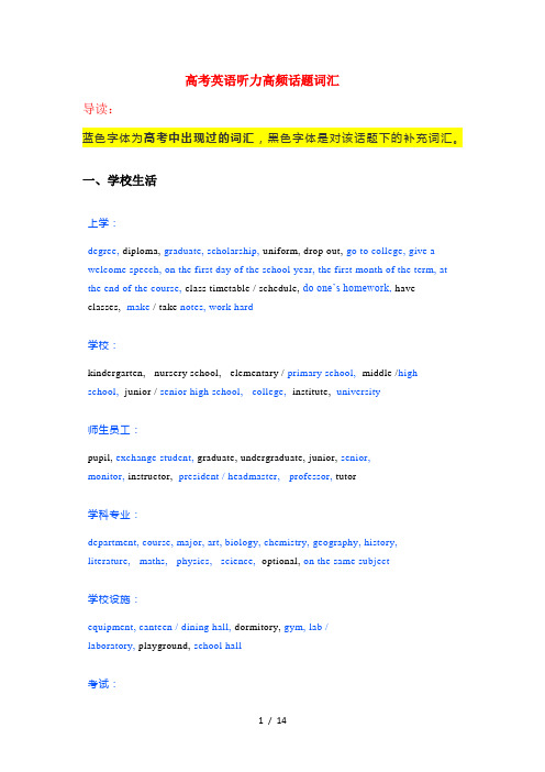 高考英语听力高频话题词汇