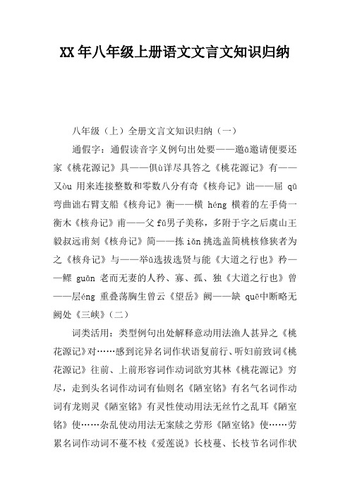 2017年八年级上册语文文言文知识归纳