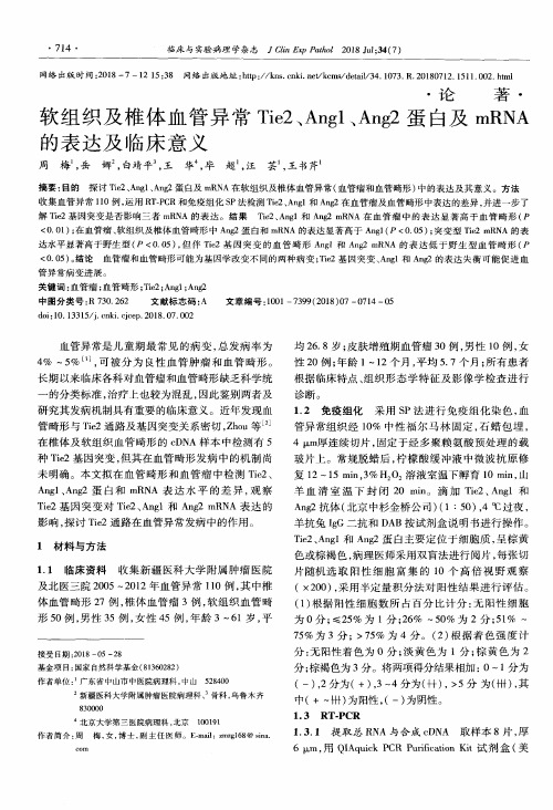 软组织及椎体血管异常Tie2、Ang1、Ang2蛋白及mRNA的表达及临床意义