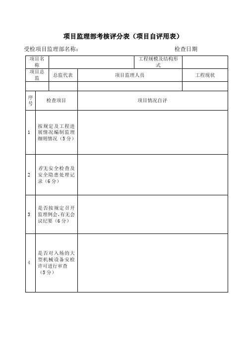 项目监理部考核评分表