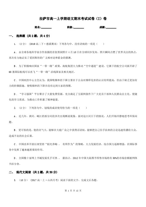 拉萨市高一上学期语文期末考试试卷(I)卷(考试)