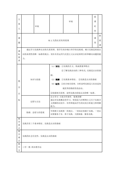 政治必修ⅳ人教新课标2.6.1人的认识从何而来 教案.