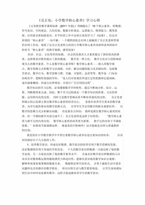 《吴正宪：小学数学核心素养》学习心得