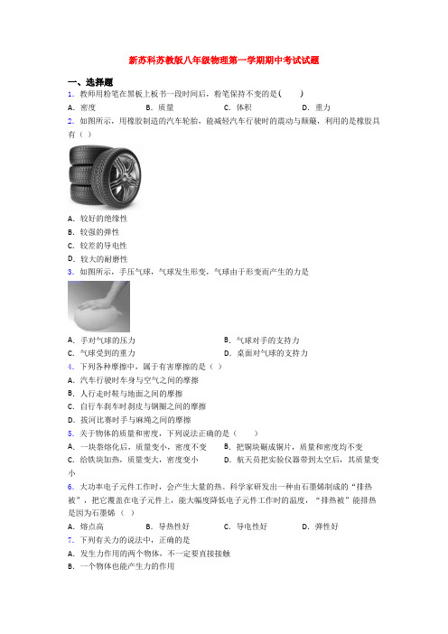 新苏科苏教版八年级物理第一学期期中考试试题