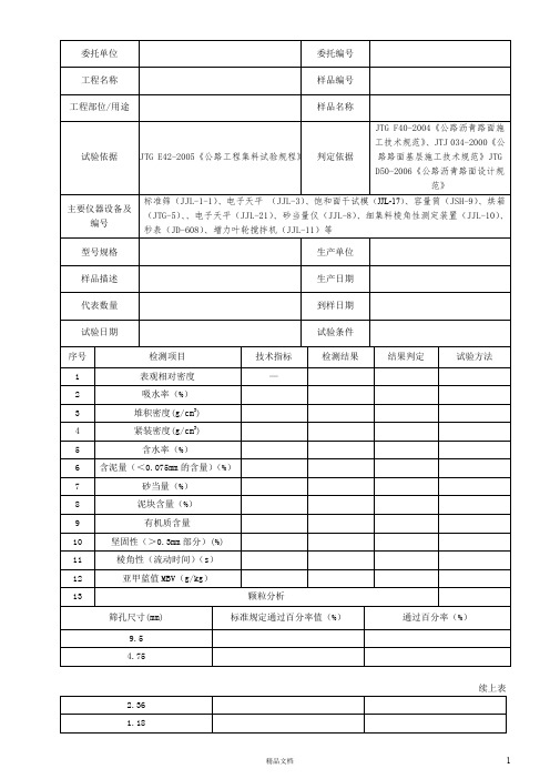 细集料试验检测报告(沥青混合料及基层用)【公路工程常用表格系列】