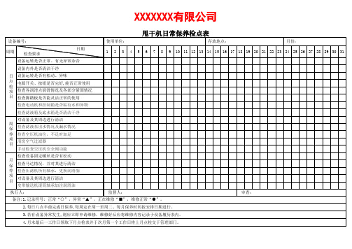 甩干机日常保养检点表