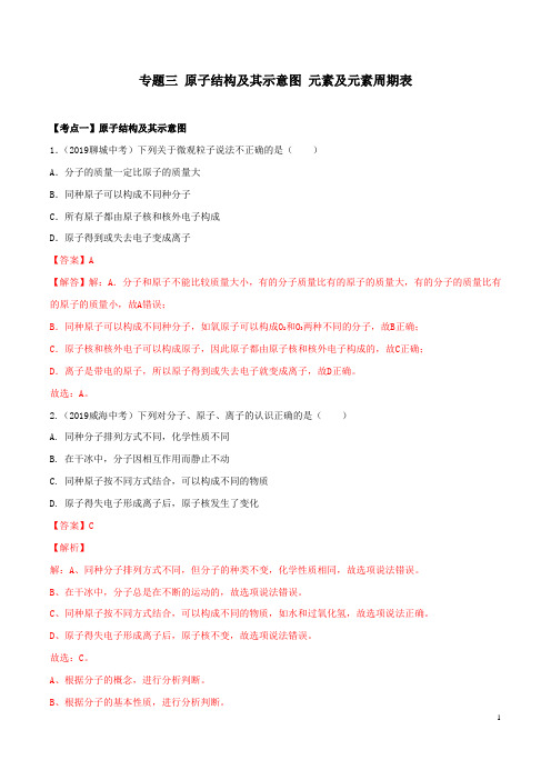 专题三 原子结构及其示意图 元素及元素周期表(解析版)