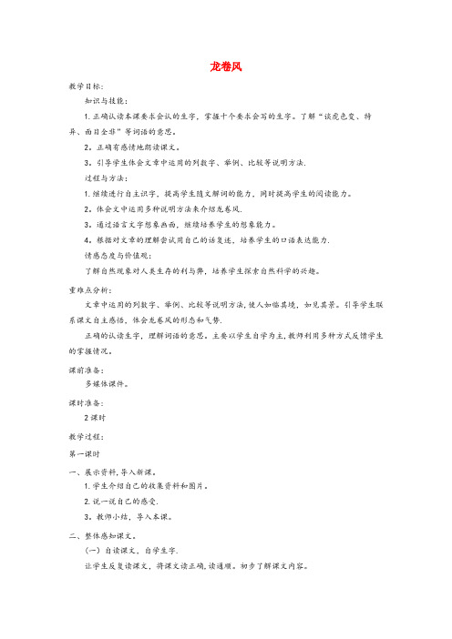 郾城区三小四年级语文上册第五单元22龙卷风名师教案冀教版