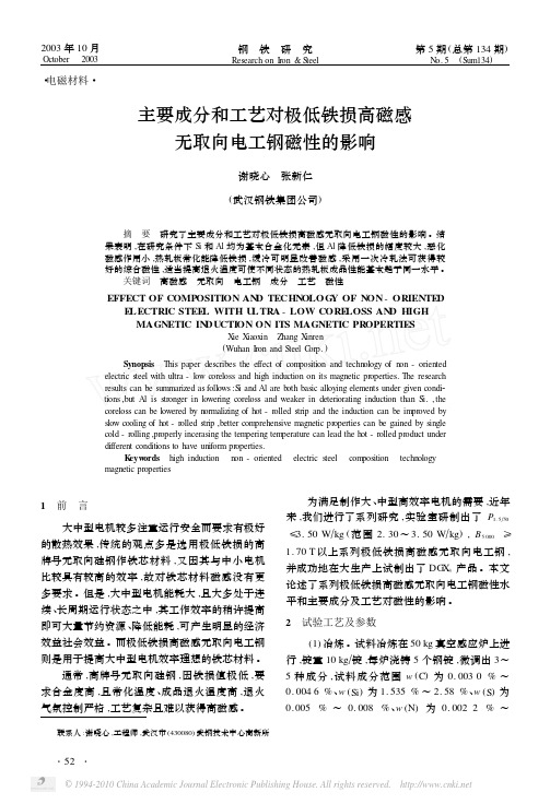 主要成分和工艺对极低铁损高磁感无取向电工钢磁性的影响