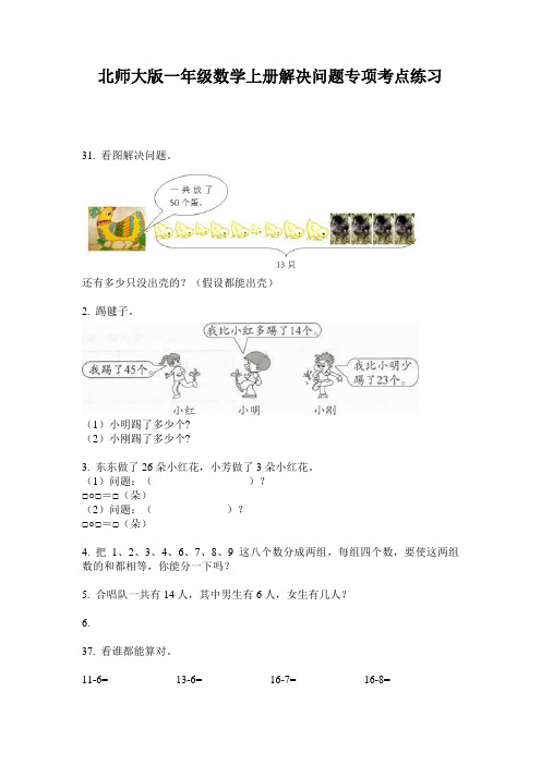 北师大版一年级数学上册解决问题专项考点练习