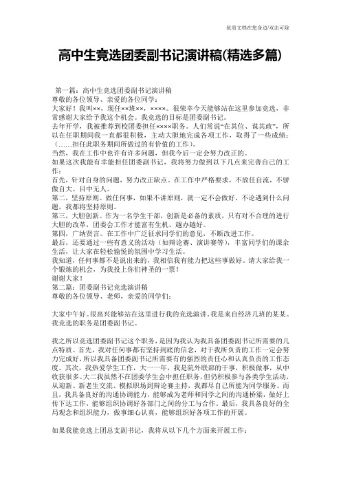 高中生竞选团委副书记演讲稿(精选多篇)