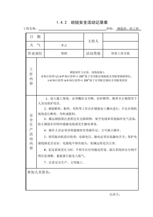 1.4.2  班组安全活动记录表