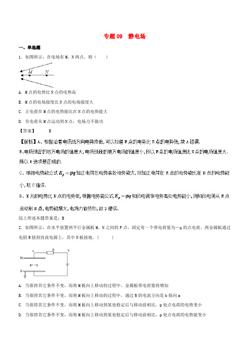 2017年高考物理试题分项版汇编系列 专题09 静电场(含解析)