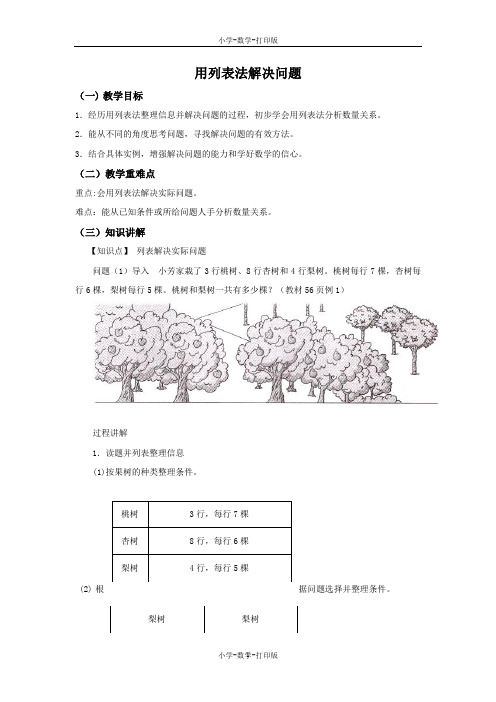 苏教版-数学-四年级上册-【精品】《用列表法解决问题》同步讲解教案