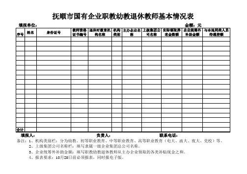 职教幼教退休教师基本情况表 Microsoft Excel 工作表