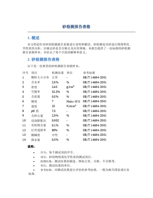 砂检测报告表格