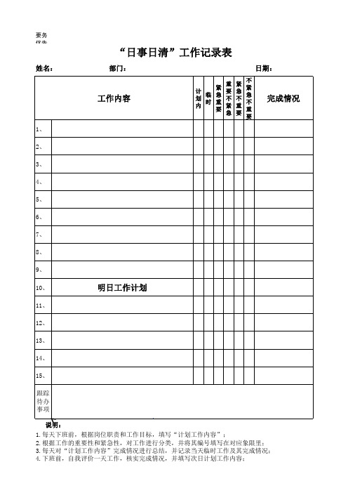 日事日清工作表