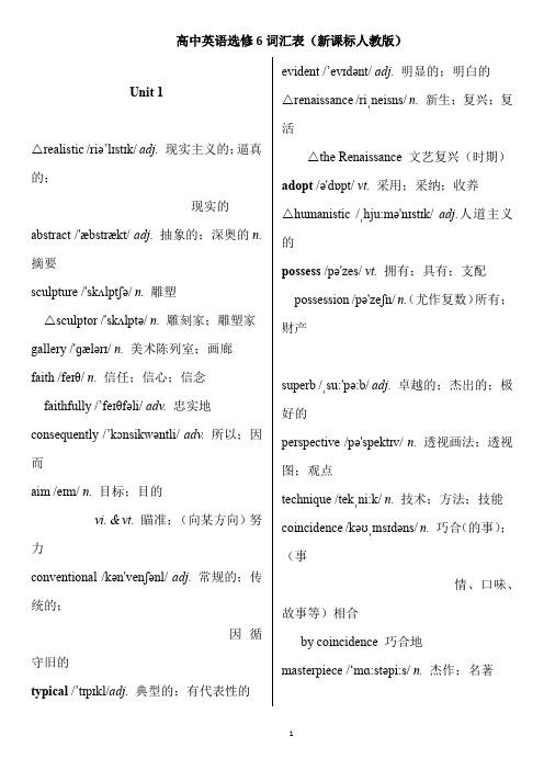 高中英语人教版选修6单词表带音标