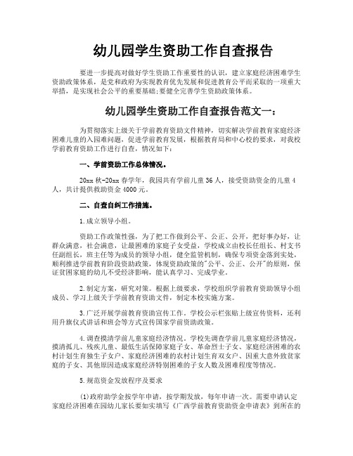 幼儿园学生资助工作自查报告