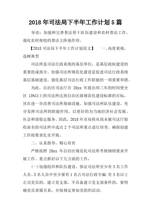 2018年司法局下半年工作计划5篇