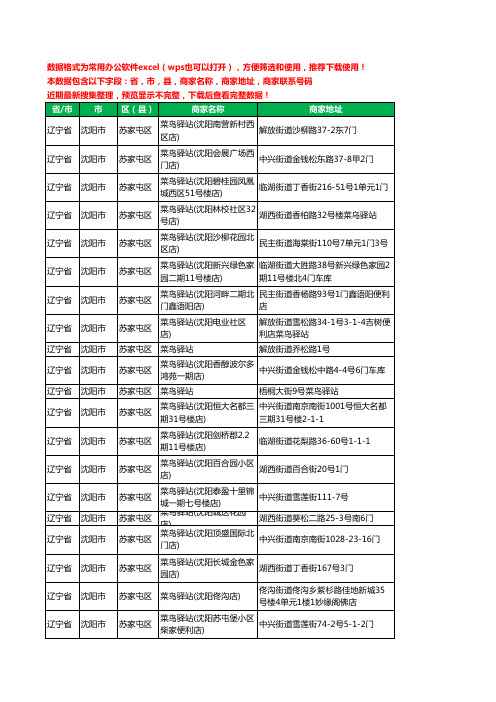 2020新版辽宁省沈阳市苏家屯区菜鸟驿站工商企业公司商家名录名单联系电话号码地址大全58家