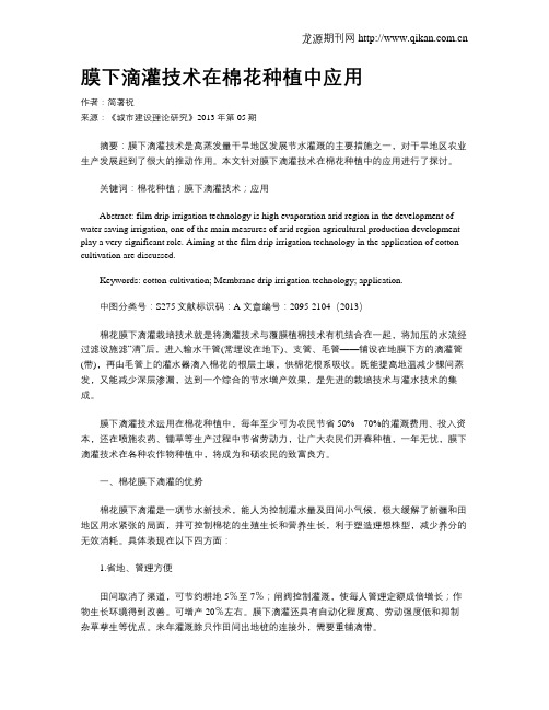 膜下滴灌技术在棉花种植中应用
