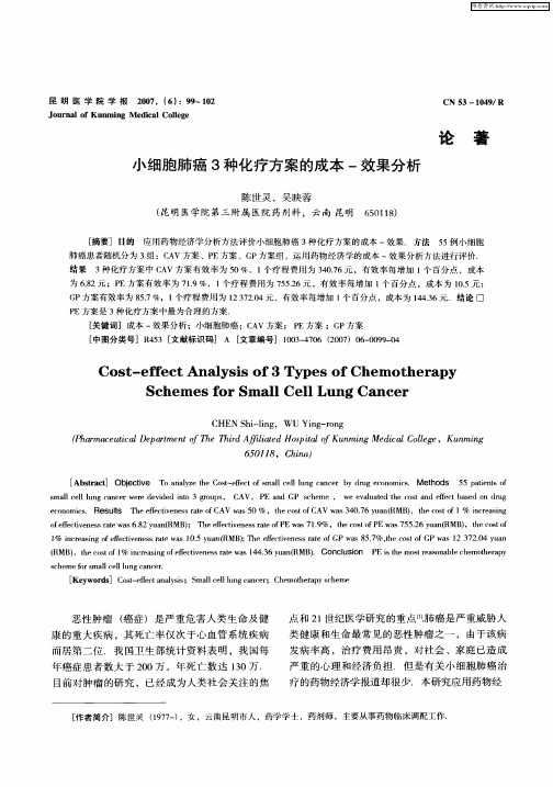 小细胞肺癌3种化疗方案的成本-效果分析