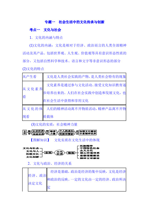 2021年高考政治热点专题知识复习梳理：专题一 社会生活中的文化传承与创新